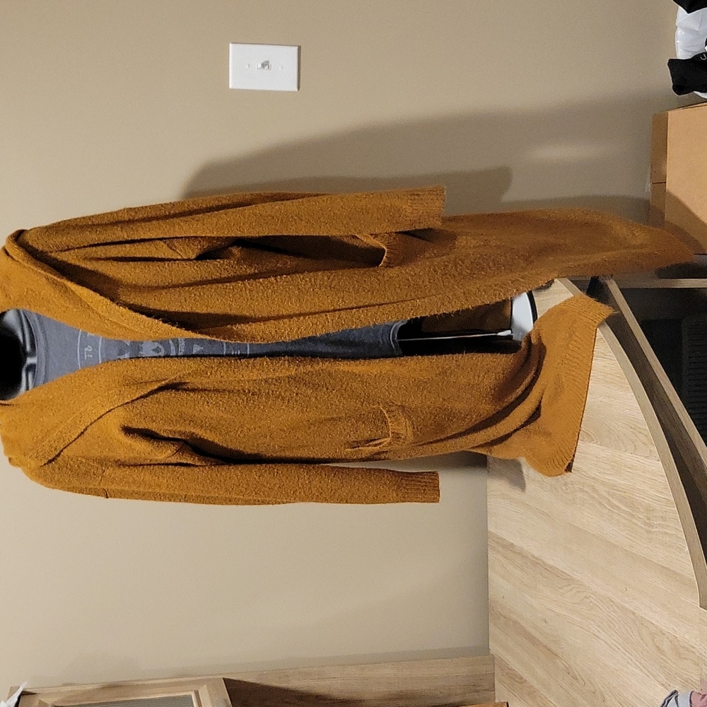 Forever 21 Longline Mustard Gold Duster Cardigan M
